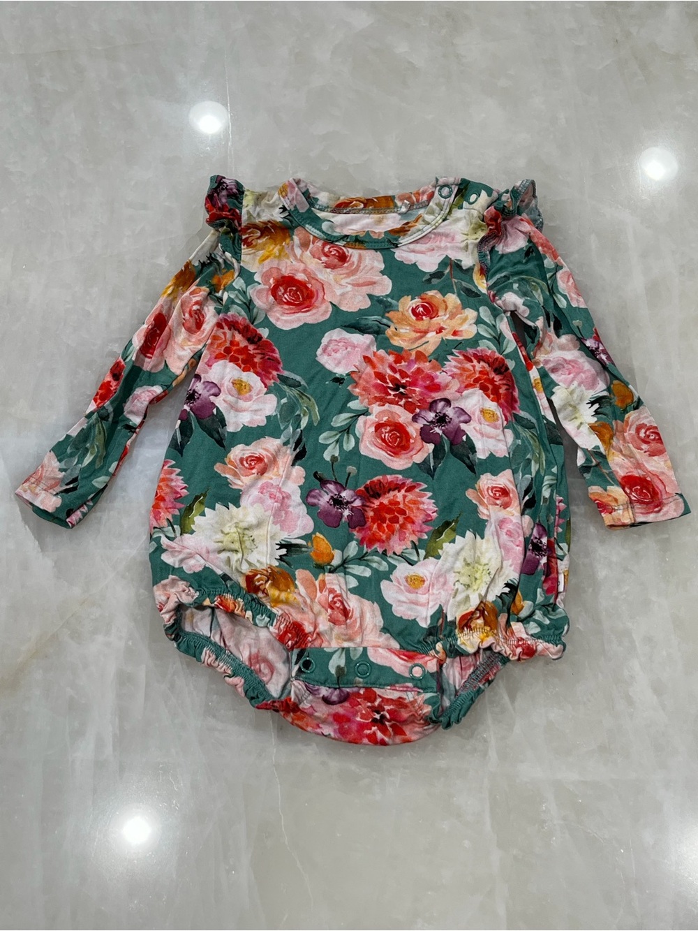 Posh Peanut Floral Ruffle Long-Sleeve Onesie